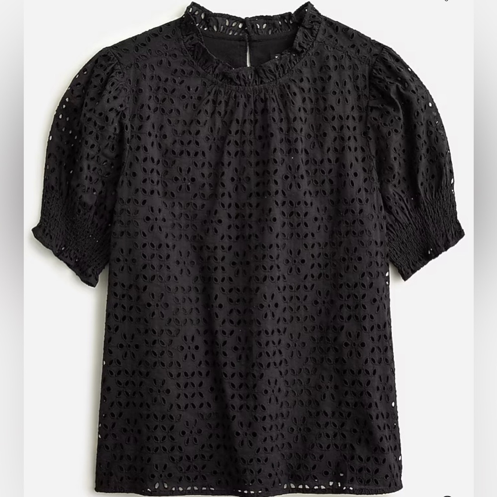J Crew Smocked Puff-Sleeve Top in Eyelet